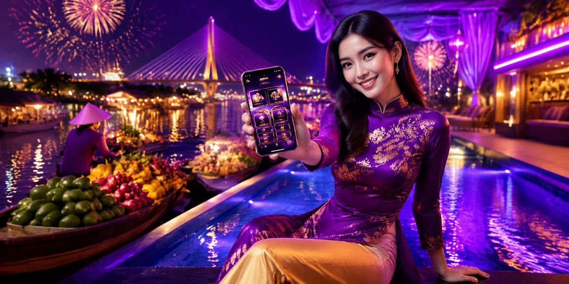 Phụ nữ trong trang phục áo dài sử dụng ứng dụng casino bên dòng Mê Kông